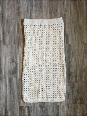 Cream Crochet Midi Skirt with Elastic Waist